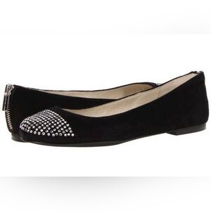 Michael Kors Kymara Ballet Suede Black Flats with Silver Rhinestones